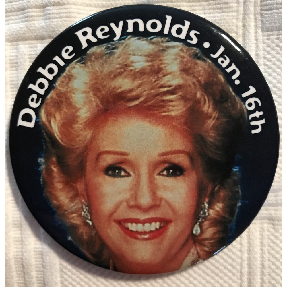 Vintage Pinback Button Pin 3"d  Round Debbie Reynolds Jan 16th Collectible